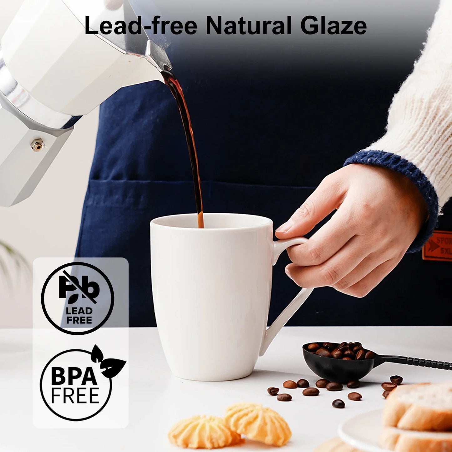 Baalaka Ceramic Coffee Mugs Set of 2 - 12oz Chip-Resistant for Latte/Tea/Cocoa, Microwave & Dishwasher Safe