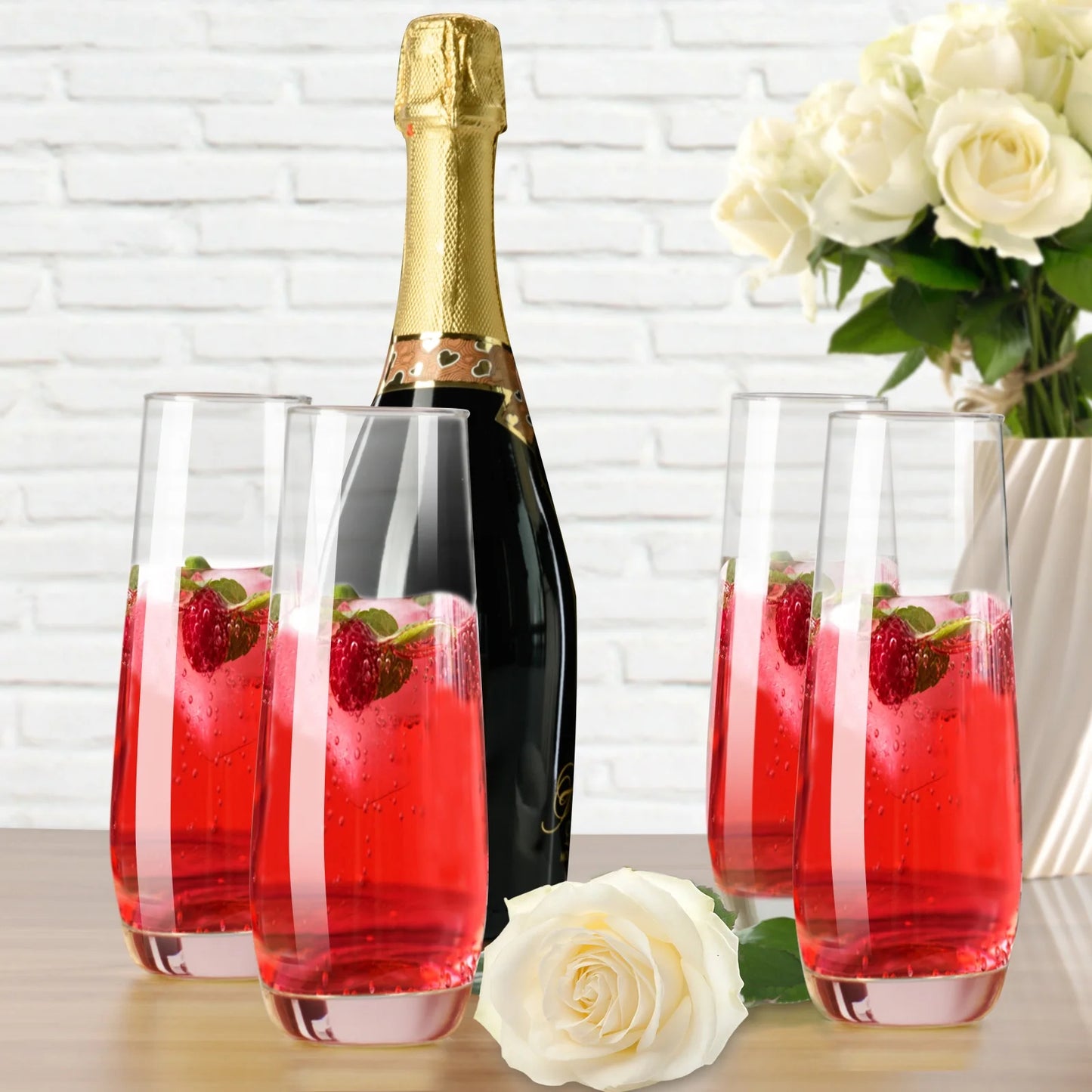 Baalaka Stemless Champagne Glasses Set of 4 - 8oz Lead-Free Glass for Weddings, Birthdays, Holidays