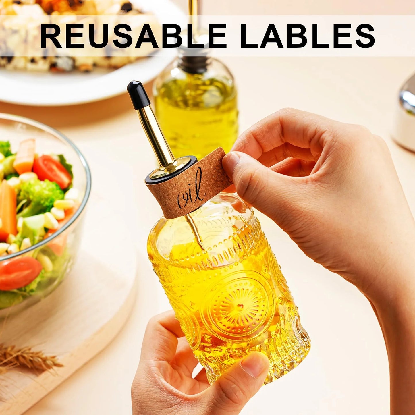 Baalaka Olive Oil Dispenser Bottle with Metal Spout, Glass Oil Container for Kitchen - 7oz, 2pcs