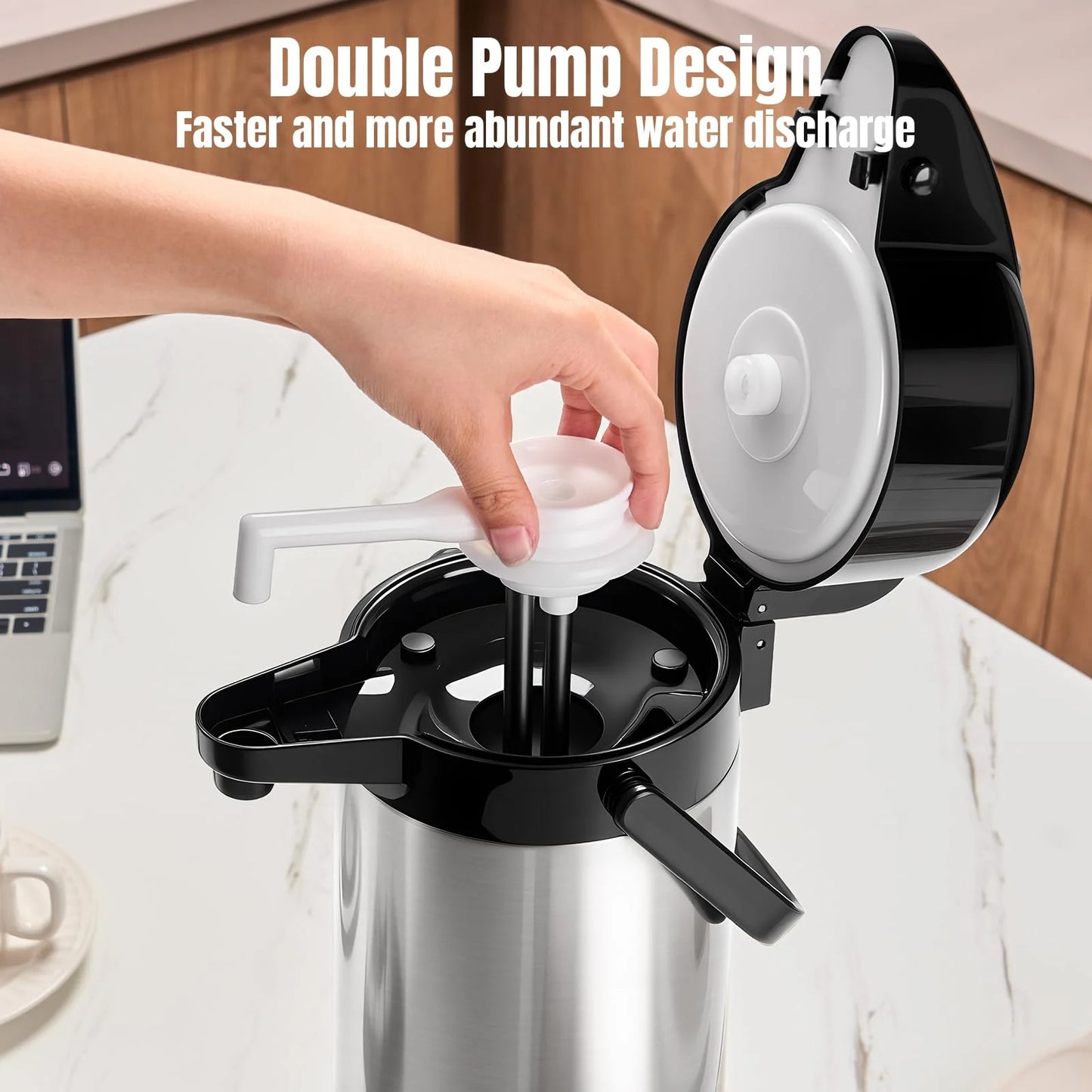 Baalaka 84oz (2.5L) Airpot Coffee Carafe with Pump, Stainless Steel Insulated Thermal Carafe Coffee Dispenser for Hot/ Cold Beverages