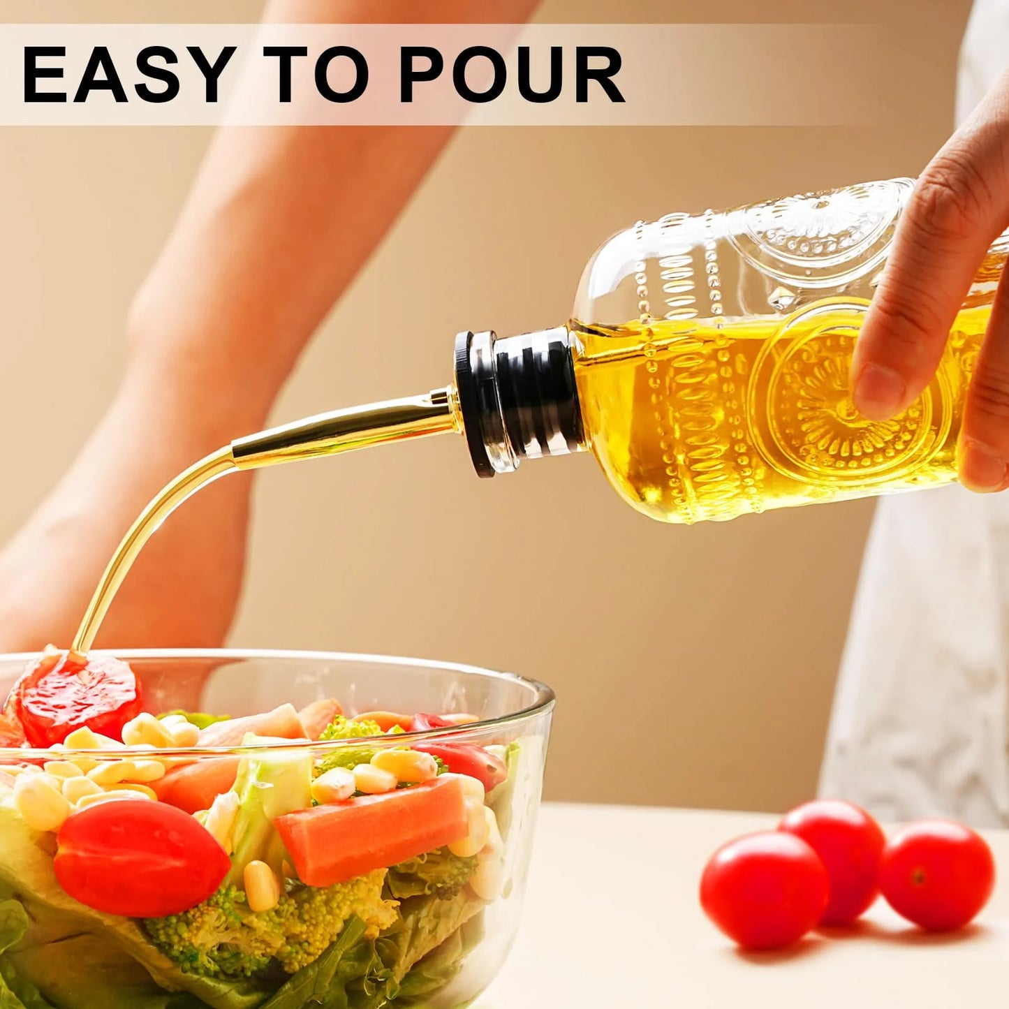 Baalaka Olive Oil Dispenser Bottle with Metal Spout, Glass Oil Container for Kitchen - 7oz, 2pcs