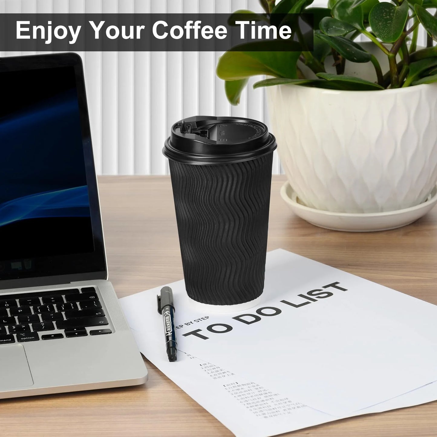 Baalaka 16oz Double-Walled Insulated Paper Cups, 50 Count, Leak-Proof Disposable Cups for Coffee, Tea, and Cold Beverages