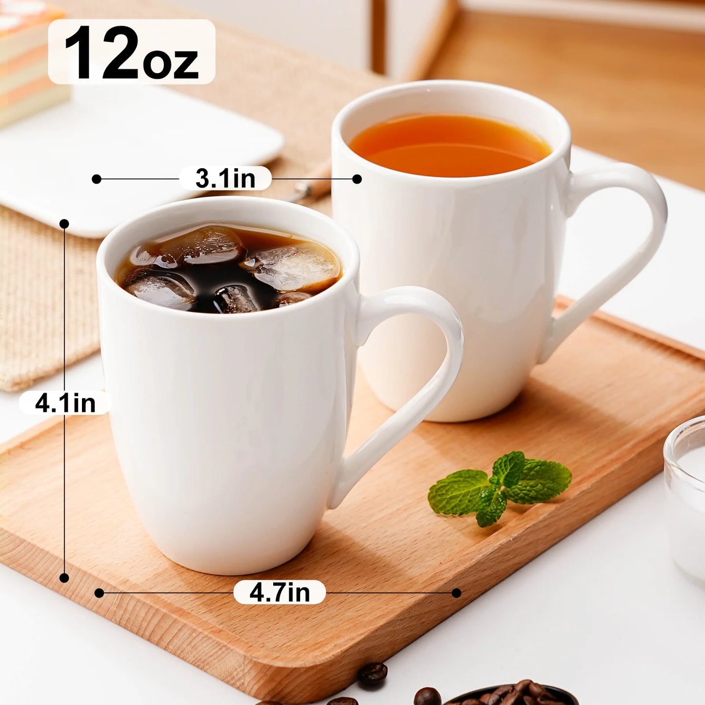 Baalaka Ceramic Coffee Mugs Set of 2 - 12oz Chip-Resistant for Latte/Tea/Cocoa, Microwave & Dishwasher Safe