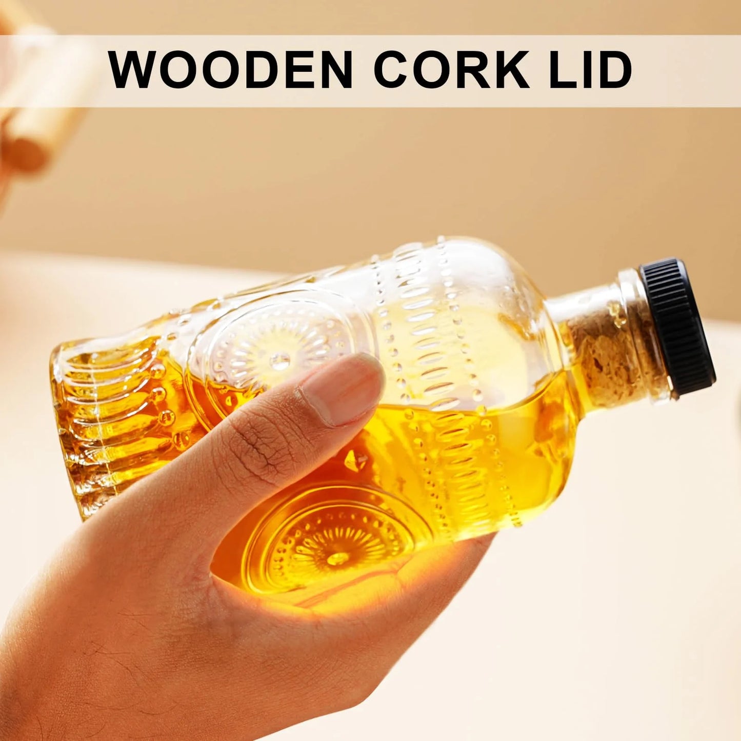 Baalaka Olive Oil Dispenser Bottle with Metal Spout, Glass Oil Container for Kitchen - 7oz, 2pcs