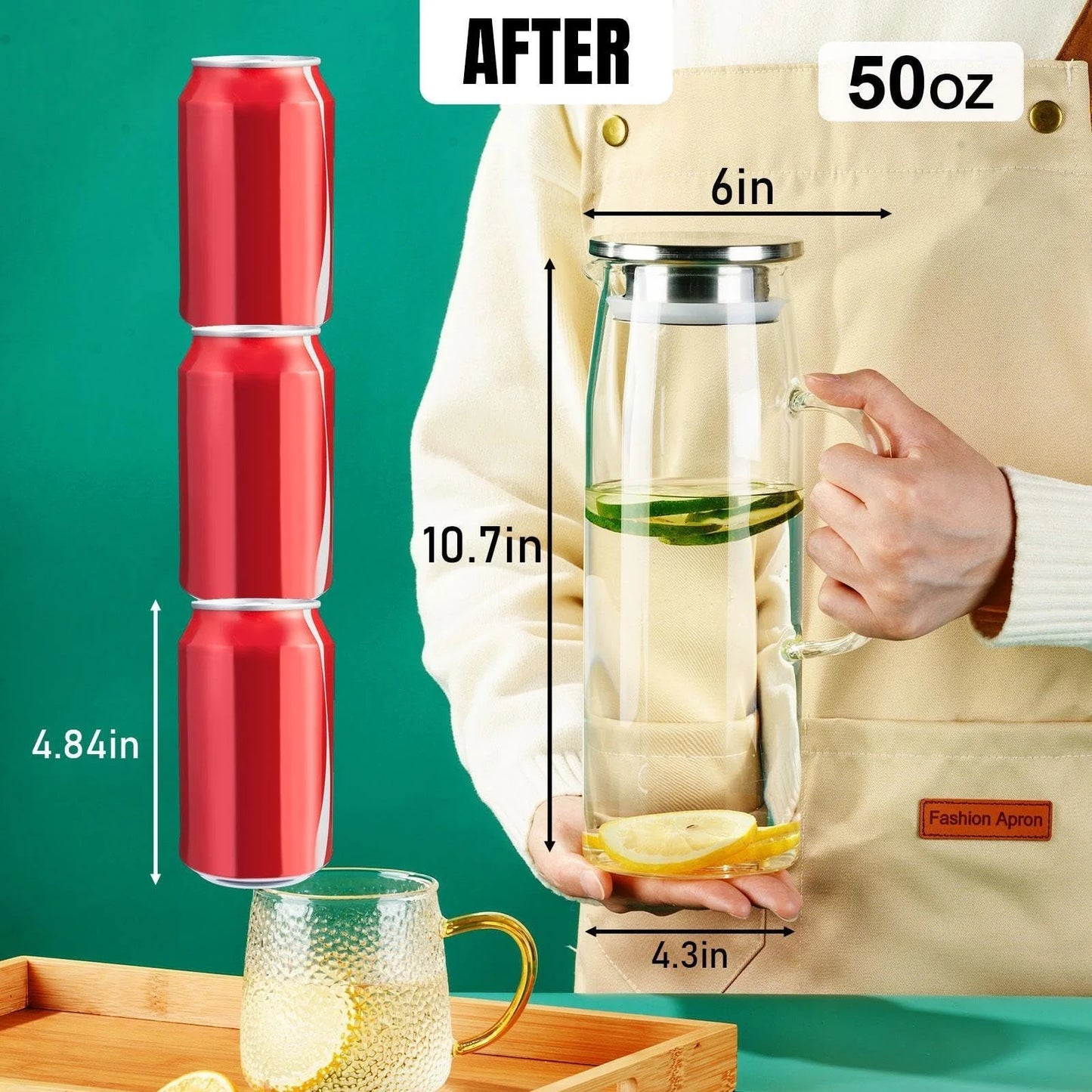 Baalaka 50oz/1.5L High Borosilicate Glass Pitcher - Hot/Cold Dispenser for Iced Tea, Lemonade, Juice & Milk - Easy Clean & Fridge Shelf Use