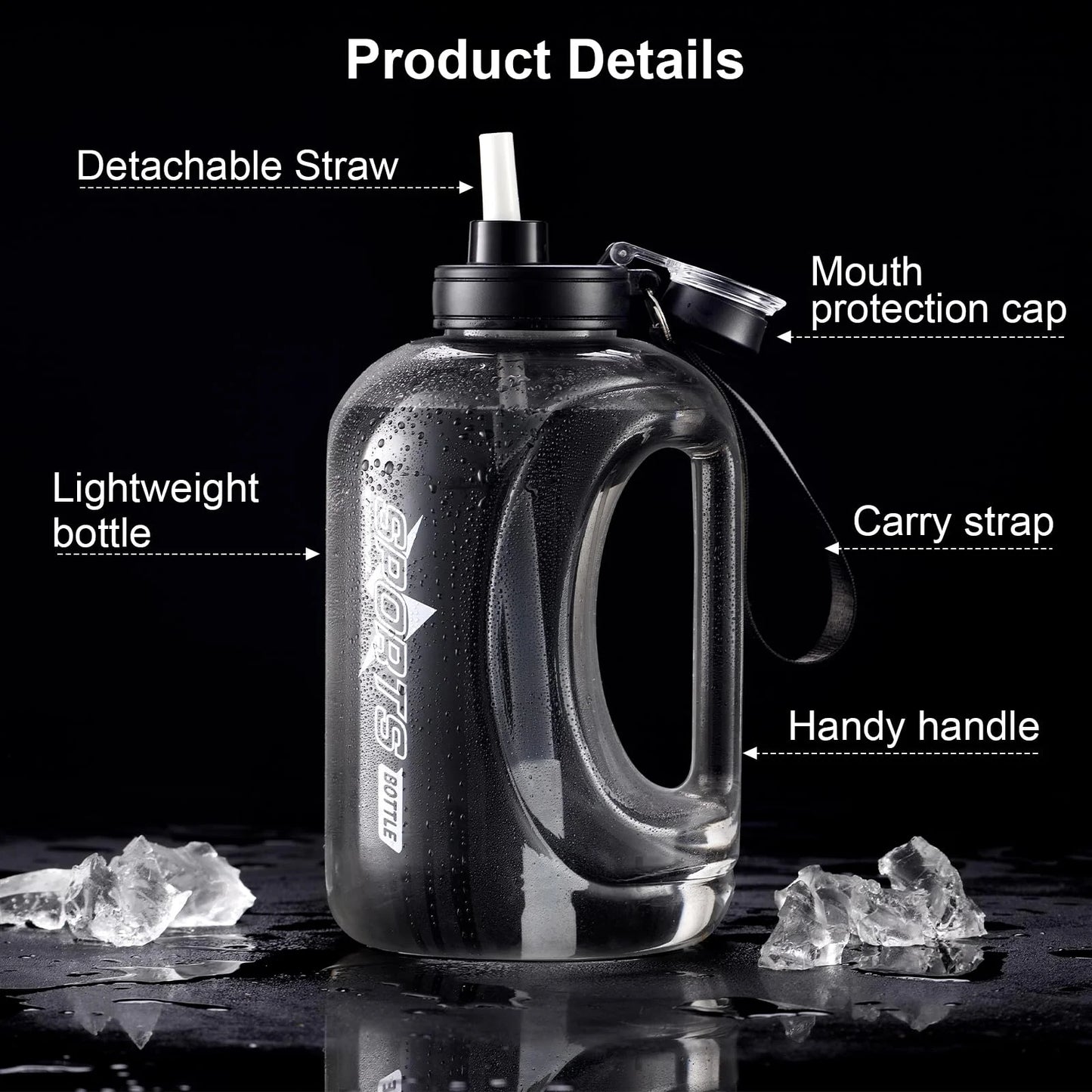 Baalaka 95OZ Large Water Bottle with Straw & Handle - BPA-Free Eco-Friendly for Sports, Gym, Hiking | Leakproof Design