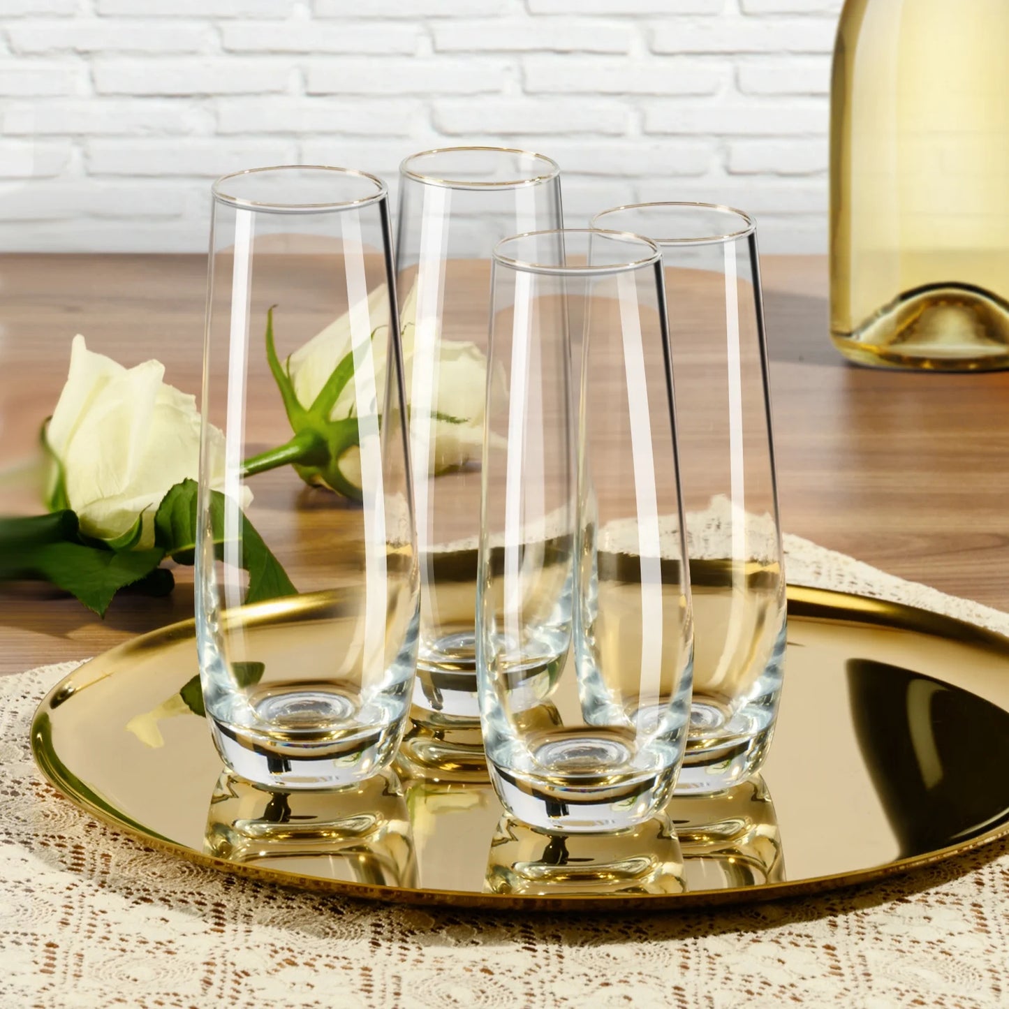 Baalaka Stemless Champagne Glasses Set of 4 - 8oz Lead-Free Glass for Weddings, Birthdays, Holidays