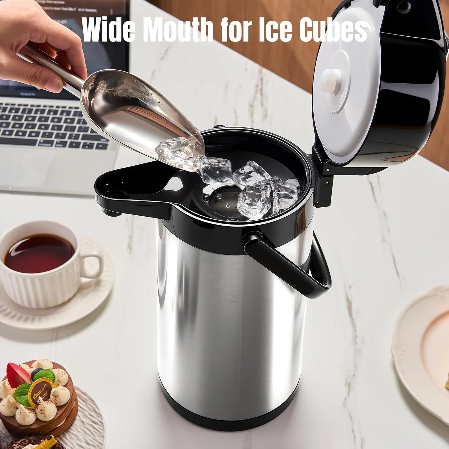 Baalaka 84oz (2.5L) Airpot Coffee Carafe with Pump, Stainless Steel Insulated Thermal Carafe Coffee Dispenser for Hot/ Cold Beverages