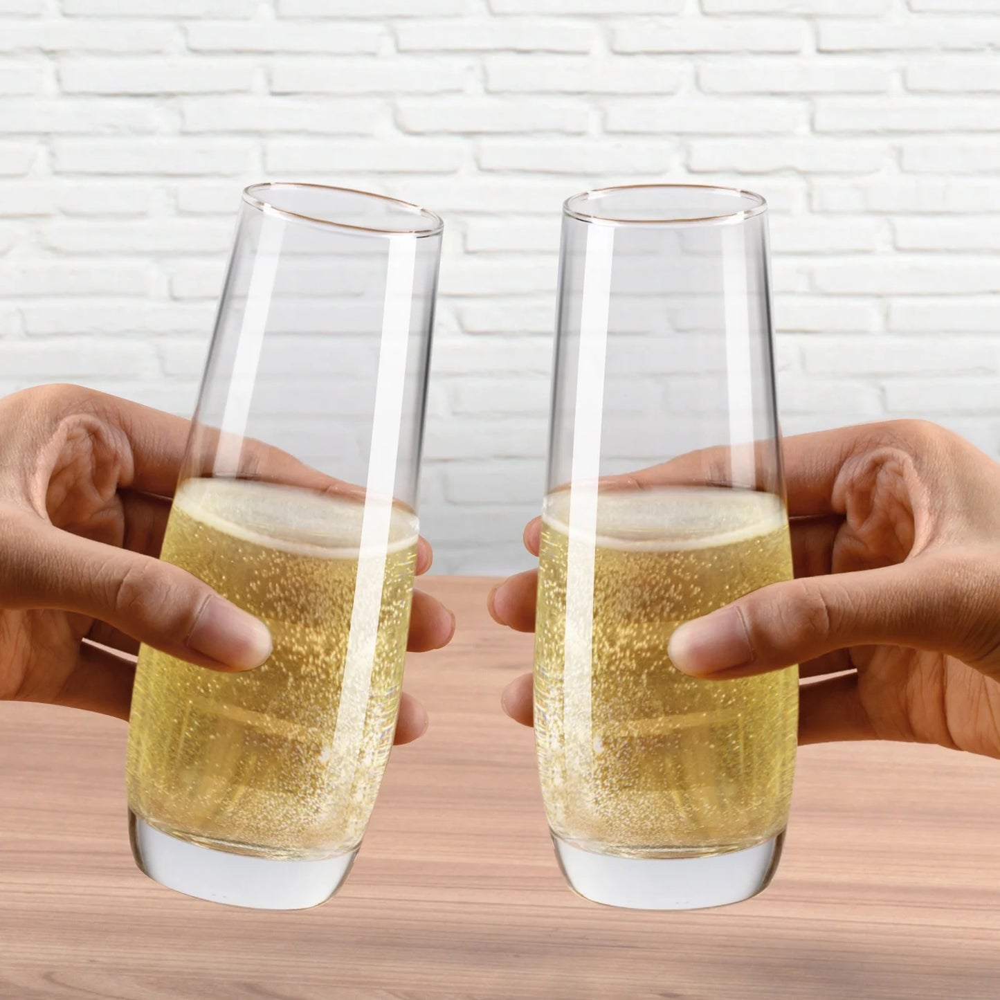 Baalaka Stemless Champagne Glasses Set of 4 - 8oz Lead-Free Glass for Weddings, Birthdays, Holidays