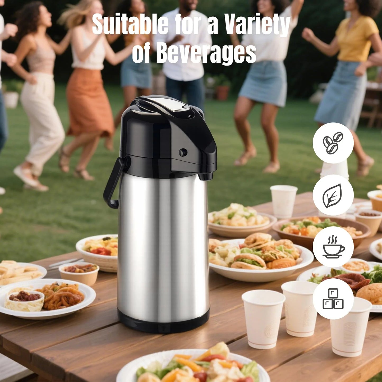 Baalaka 84oz (2.5L) Airpot Coffee Carafe with Pump, Stainless Steel Insulated Thermal Carafe Coffee Dispenser for Hot/ Cold Beverages