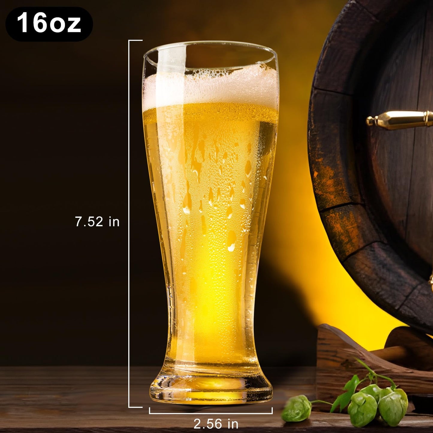 Baalaka 16 oz Beer Glasses Set of 2 - Pilsner & Wheat Glassware Gift for Men