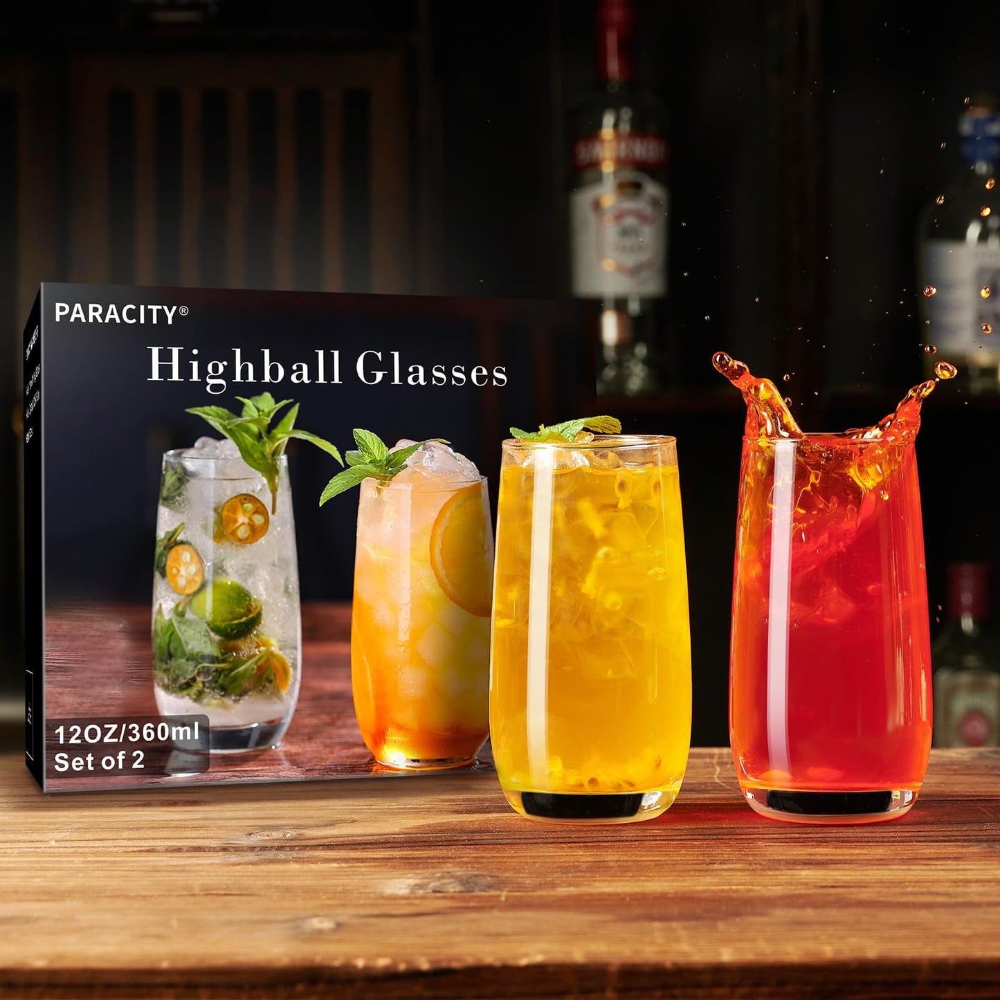 Baalaka Highball Glasses Set of 2, Drinking Glasses 12 oz