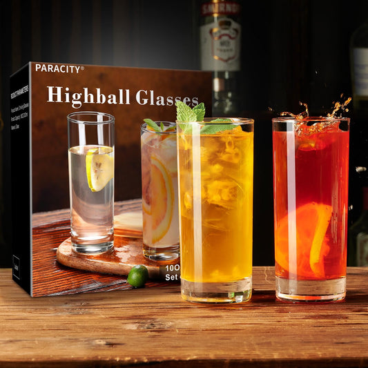 Baalaka Clear Highball Glasses Set of 2 - 10oz Tall Tumbler for Cocktail, Mojito & Iced Coffee, Bar & Home Glassware